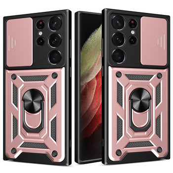 Hybrid Armor Camshield etui do Samsung Galaxy S23 Ultra pancerny pokrowiec z osłoną na aparat różowe