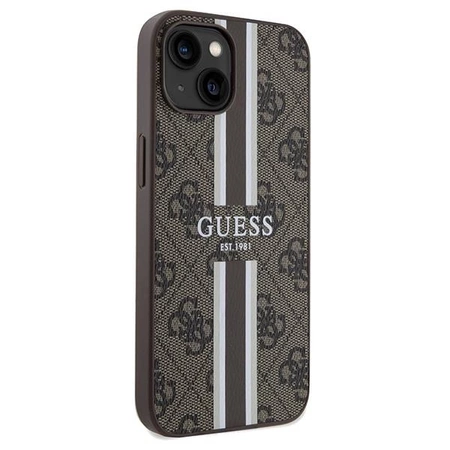 Etui Guess 4G Printed Stripes MagSafe na iPhone 15 / 14 / 13 - brązowe