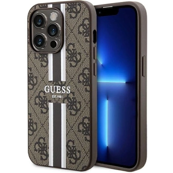 Etui Guess 4G Printed Stripes MagSafe na iPhone 15 Pro - brązowe