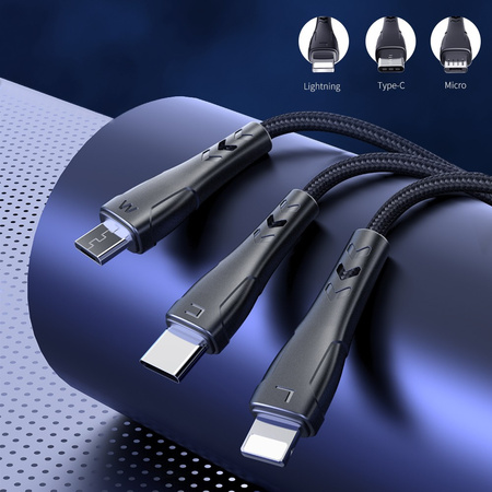 MCDODO KABEL USB 3W1 SZYBKIE ŁADOWANIE USB-C LIGHTNING MICRO USB QC 3.0 1M