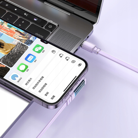 MCDODO KABEL KĄTOWY USB-C LIGHTNING PŁASKI 36W DO IPHONE 13 14 FIOLETOWY 1M