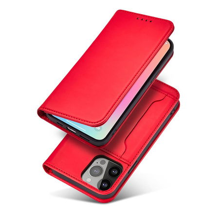 Magnet Card Case etui do iPhone 13 pokrowiec portfel na karty kartę podstawka czerwony