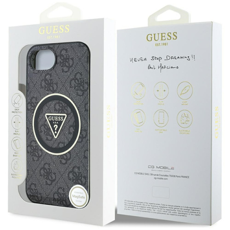 GUESS ETUI IML METAL GLITTER 4G CIRCLE TRIANGLE DO MAGSAFE DO IPHONE 16E
