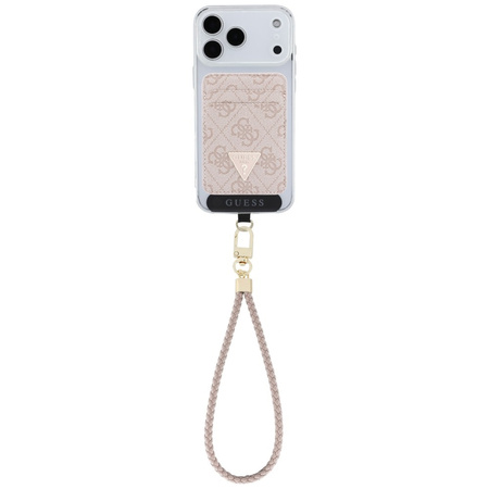 Zestaw portfel + hand strap Guess triangle MagSafe różowy