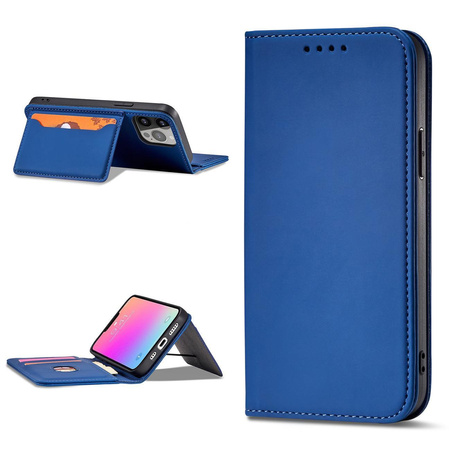 Magnet Card Case etui do iPhone 13 Pro Max pokrowiec portfel na karty kartę podstawka niebieski