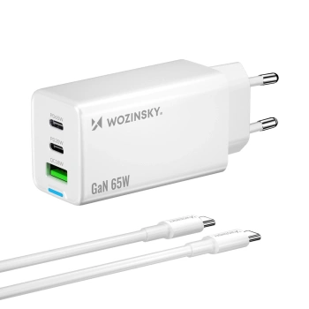 WOZINSKY ŁADOWARKA GAN 65W 2X USB-C DO TELEFONÓW IPHONE MACBOOK Z KABLEM