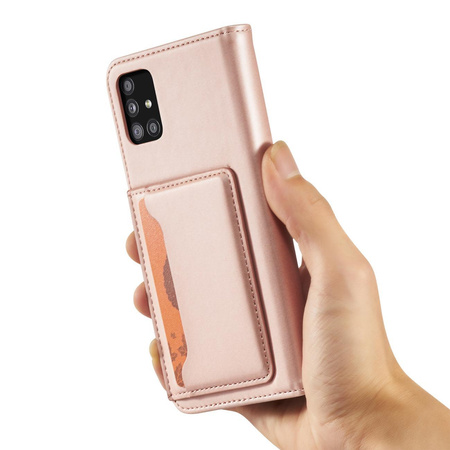 Magnet Card Case etui do Samsung Galaxy A12 5G pokrowiec portfel na karty kartę podstawka różowy