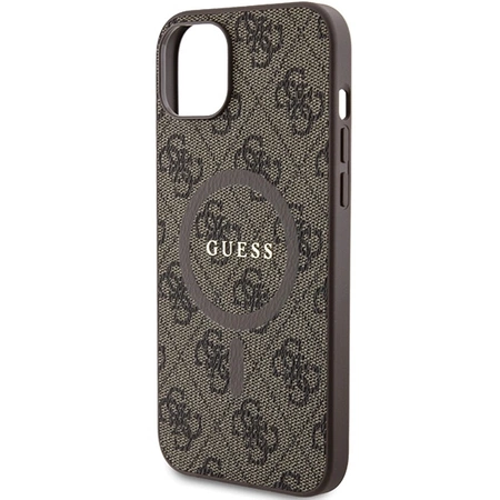 Etui Guess 4G Collection Leather Metal Logo MagSafe na iPhone 14 / 15 / 13 - brązowe