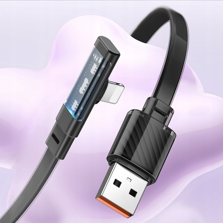MCDODO KABEL KĄTOWY USB LIGHTNING PŁASKI 36W DO IPHONE 12 13 14 CZARNY 1M