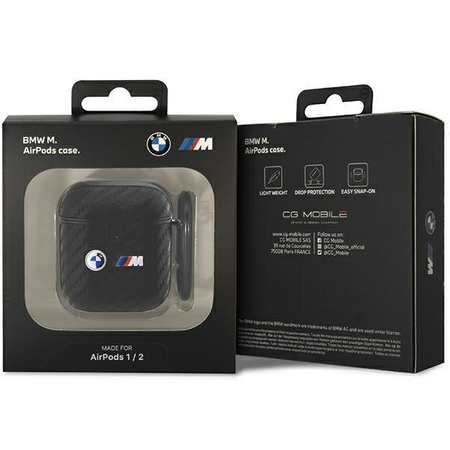 Etui BMW BMA2WMPUCA2 na AirPods 1/2 - czarne Carbon Double Metal Logo