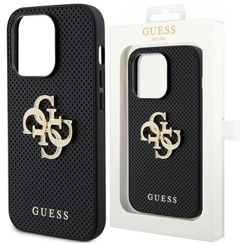 Etui Guess Leather Perforated 4G Glitter Logo na iPhone 15 Pro Max - czarne