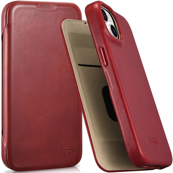 iCarer CE Premium Leather Folio Case skórzane etui iPhone 14 Plus z klapką magnetyczne MagSafe czerwony (WMI14220715-RD)