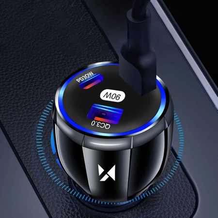 Ładowarka samochodowa Wozinsky WCCCA 2x USB-C 1x USB-A 90W PD QC - czarna