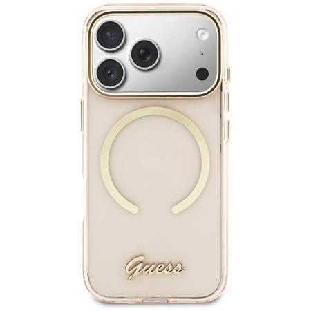 Etui Guess IML Script Metal MagSafe do iPhone 17 Pro różowy