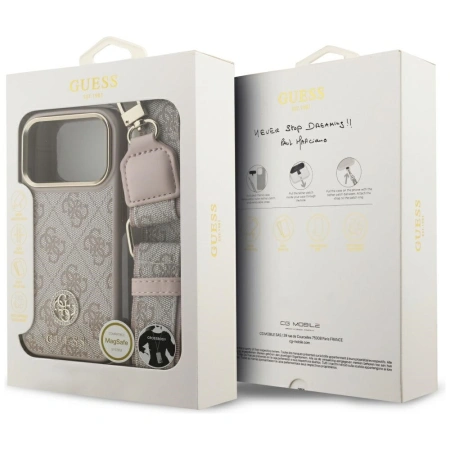 Etui Guess 4G Strass Logo & Big Strap Metal Buttons MagSafe na iPhone 17 Pro - różowe