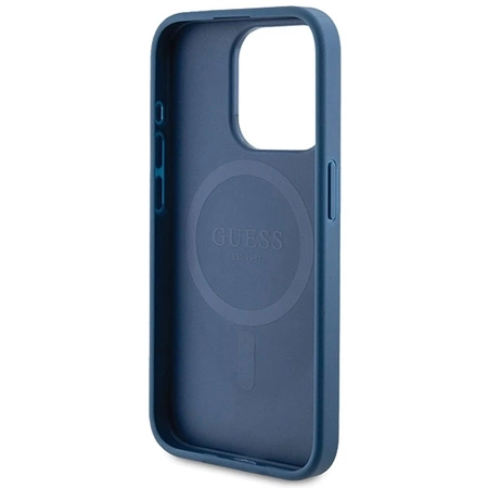 Etui Guess 4G Collection Leather Metal Logo MagSafe na iPhone 14 Pro - niebieskie