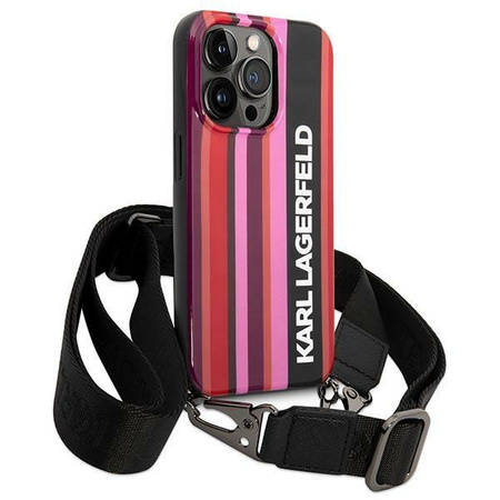 Etui Karl Lagerfeld KLHCP14XSTSTP na iPhone 14 Pro Max hardcase - różowe Color Stripes Strap