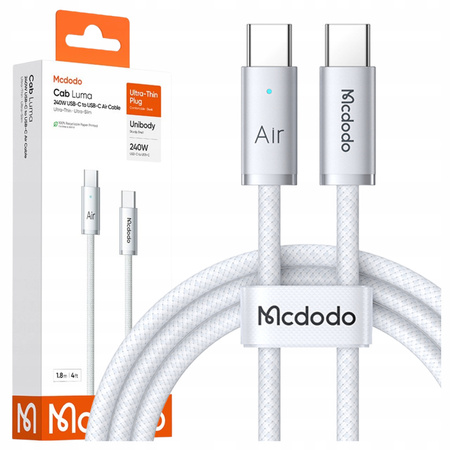 MCDODO KABEL USB-C USB-C SZYBKIE ŁADOWANIE USB TYP C 240W 2M LED BIAŁY