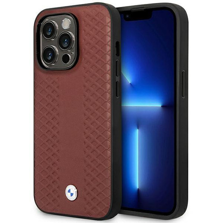 Etui BMW BMHMP14X22RFGR na iPhone 14 Pro Max burgundowy/burgundy Leather Diamond Pattern MagSafe