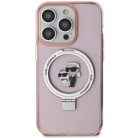 Etui Karl Lagerfeld Ring Stand Karl&Choupettte MagSafe do iPhone 15 Pro - różowe