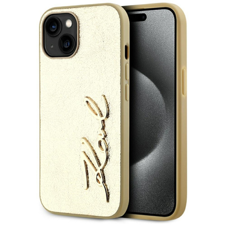 KARL LAGERFELD ETUI WRINKLED METAL DO IPHONE 15 ZŁOTE Z METALOWYM AKCENTEM