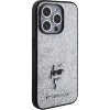 Etui Karl Lagerfeld Fixed Glitter Choupette Logo Metal Pin do iPhone 15 Pro - srebrne