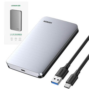 Ugreen kieszeń obudowa na dysk twardy 2,5'' SATA 3.0 6Gbps szary + kabel USB - USB Typ C 0,5m (CM300)