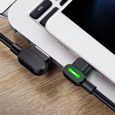 McDodo Kabel do telefonu Szybkie ³adowanie K¹towy 90° LED do iPhone 1,2m niebieski