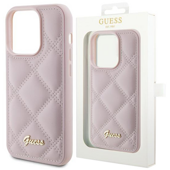 Etui Guess Quilted Metal Logo na iPhone 15 Pro - różowe