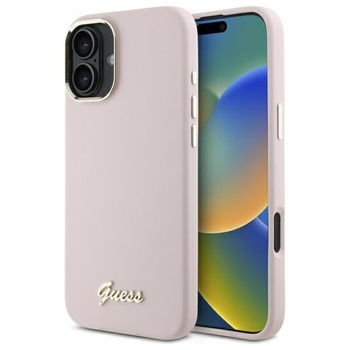 GUESS ETUI SILIKONOWE HARDCASE DO IPHONE 16 PLUS 6.7 Z RAMKĄ LOGO METALOWYM
