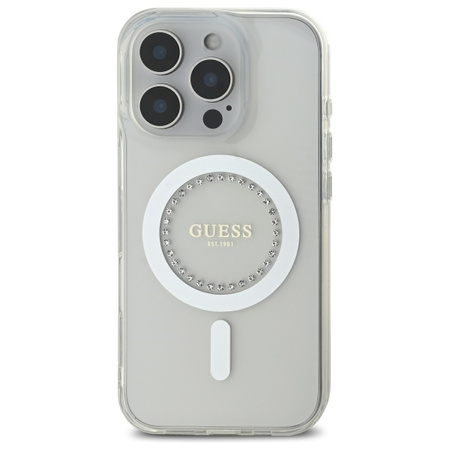 Guess GUHMP16LPFTDTEH iPhone 16 Pro 6.3" biały/white hardcase IML Rhinestones MagSafe