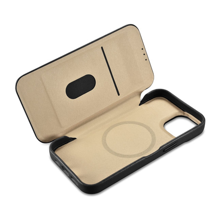 iCarer CE Premium Leather Folio Case skórzane etui iPhone 14 Plus z klapką magnetyczne MagSafe czarny (WMI14220715-BK)