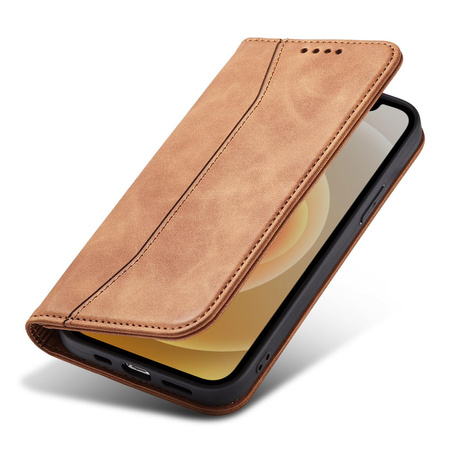 Magnet Fancy Case etui do iPhone 12 Pro Max pokrowiec portfel na karty kartę podstawka brązowy