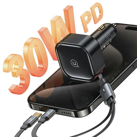 USAMS ŁADOWARKA SAMOCHODOWA ZWIJANY KABEL 2XUSB-C 30W PD DO IPHONE 12 13 14