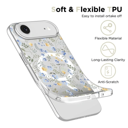 Etui Tech-Protect FlexAir MagSafe na iPhone 17 Air - stokrotki z liśćmi