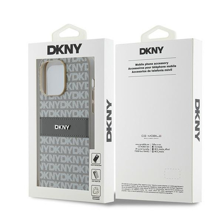 DKNY ETUI HARDCASE LEATHER MONO STRIPE DO IPHONE 14 PRO MAX 6.7 Z METALOWYM