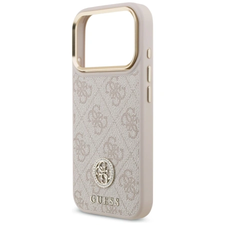 Etui Guess 4G Strass Logo & Big Strap Metal Buttons MagSafe na iPhone 17 Pro - różowe