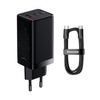 Baseus GaN3 Pro szybka uniwersalna ładowarka sieciowa GaN 2 x USB Typ C / USB 65W PD3.0, QC4.0+, AFC czarny + kabel USB Typ C - USB Typ C 1m (CCGP050101)