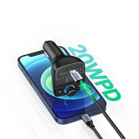 UGREEN TRANSMITER FM BLUETOOTH 5.0 ŁADOWARKA SAMOCHODOWA MP3 3x USB DO AUTA