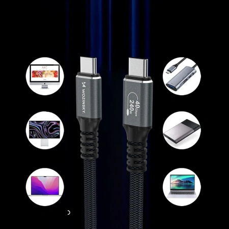 Kabel Wozinsky WPS-UY415S USB-C USB4 40Gb/s 240W 1,5m 4K - czarny