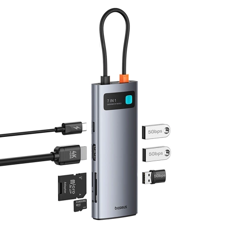 BASEUS HUB USB-C 7W1 DO LAPTOPA HDMI 4K 60HZ 3X USB 3.0 USB-C PD SD