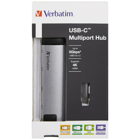 Verbatim Adapter Hub USB-C - USB-C/ 2xUSB-A 3.0/HDMI/Eternet aluminiowy/aluminum 49141