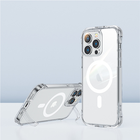 Joyroom Magnetic Defender magnetyczne etui do iPhone 14 Pro pancerny pokrowiec z haczykami podstawką przezroczysty (kompatybilne z MagSafe)