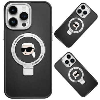 Etui Karl Lagerfeld Ring Stand Karl&Choupettte MagSafe do iPhone 15 Plus - czarne