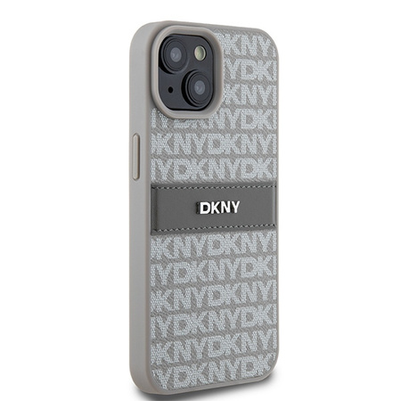 DKNY ETUI HARDCASE DO IPHONE 15 14 13 Z LEATHER MONO STRIPE & METAL LOGO