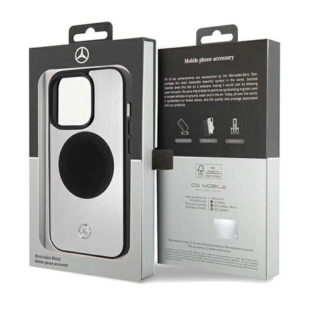 Etui Mercedes Leather&Alu MagSafe na iPhone 15 Pro - srebrne