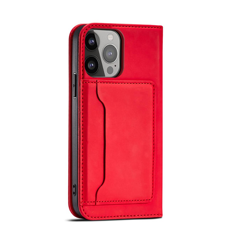 Magnet Card Case etui do iPhone 13 mini pokrowiec portfel na karty kartę podstawka czerwony