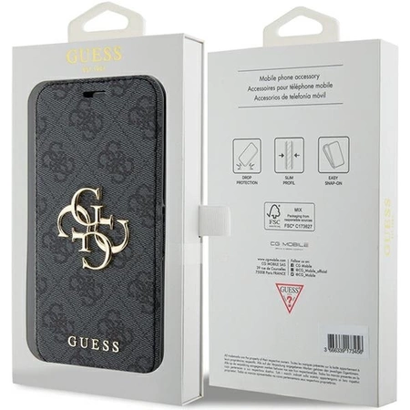 Etui Guess 4G Metal Logo na iPhone 15 Pro - szare