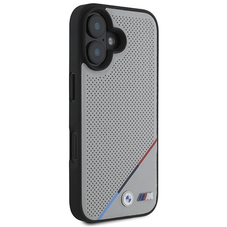 BMW BMHMP16S23PUPDG iPhone 16 6.1szary/grey hardcase M Perforated Tricolor Line MagSafe