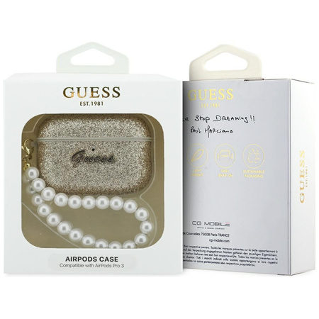 Etui Guess Glitter Pearl Strap do AirPods Pro 3 złoty